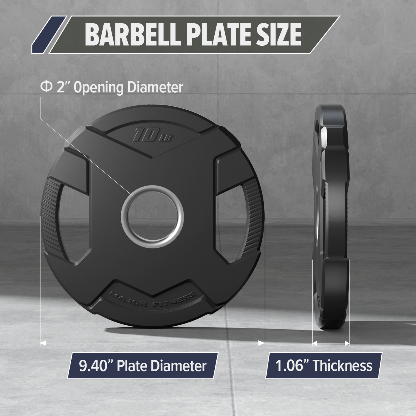Major Fitness Rubber Coated Olympic Cast Iron Grip Plates