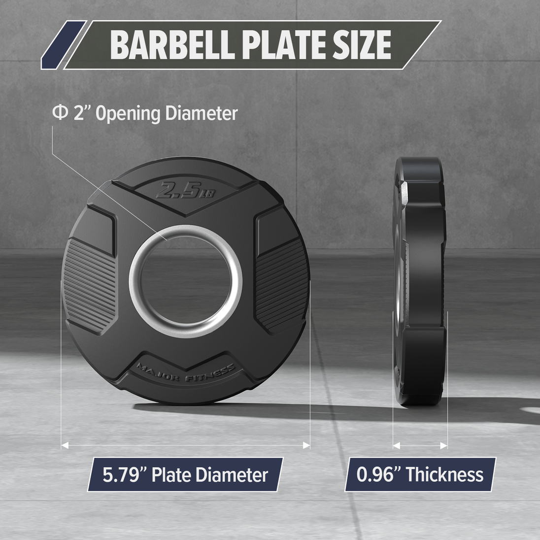 Major Fitness Rubber Coated Olympic Cast Iron Grip Plates