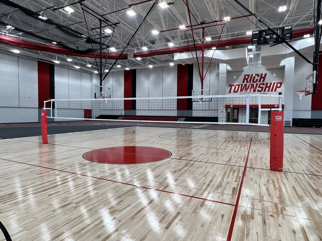 GARED PERFORMANCE Volleyball Equipment RALLYLINE 3 1/2″ OD Scholastic Telescopic One-Court Volleyball System, Less Floor Sleeves and Covers 6105
